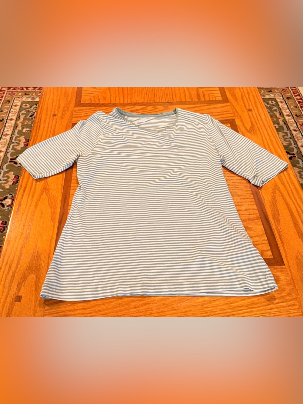Lands' End Mint and White Striped Crew Neck Tee